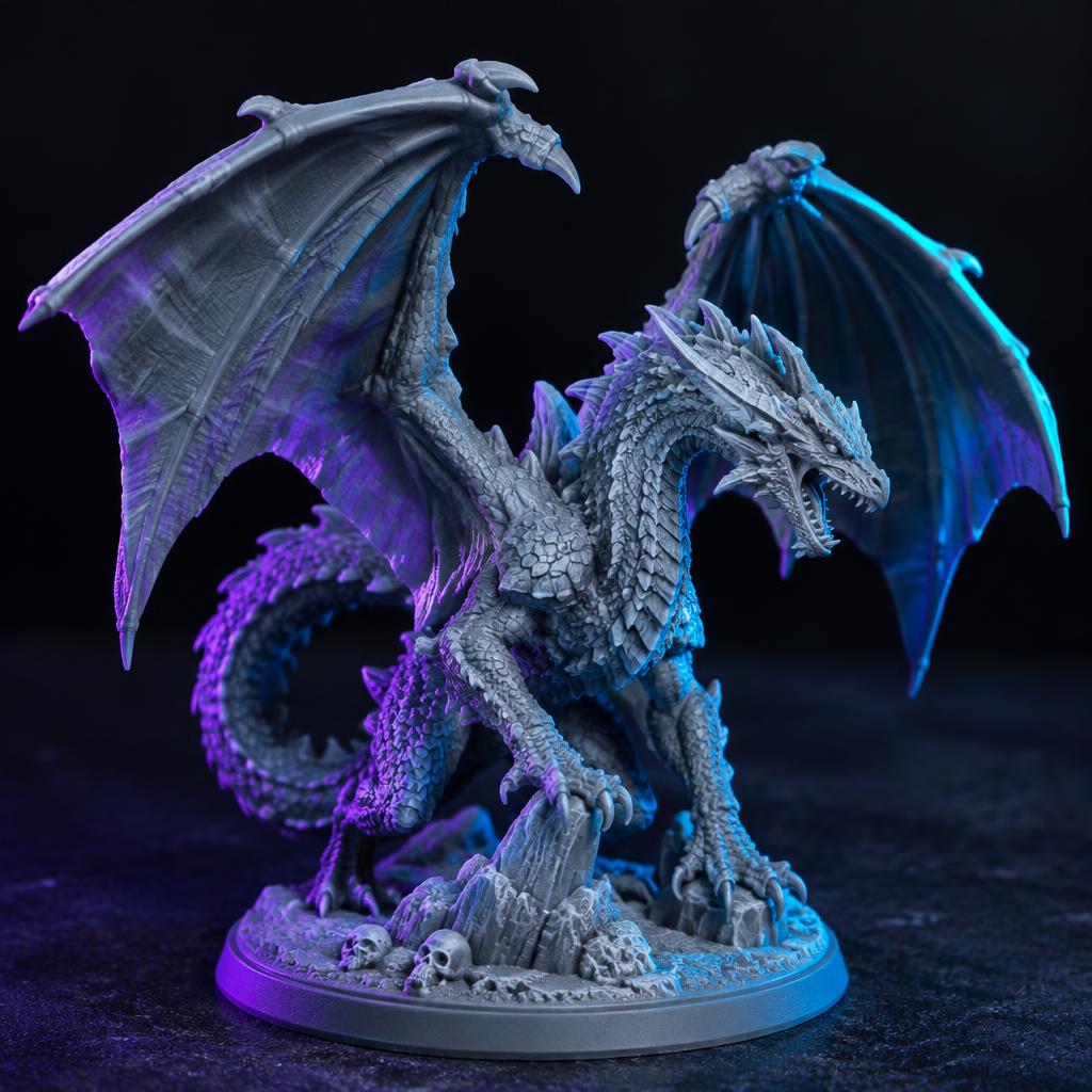 Grey resin dragon miniature